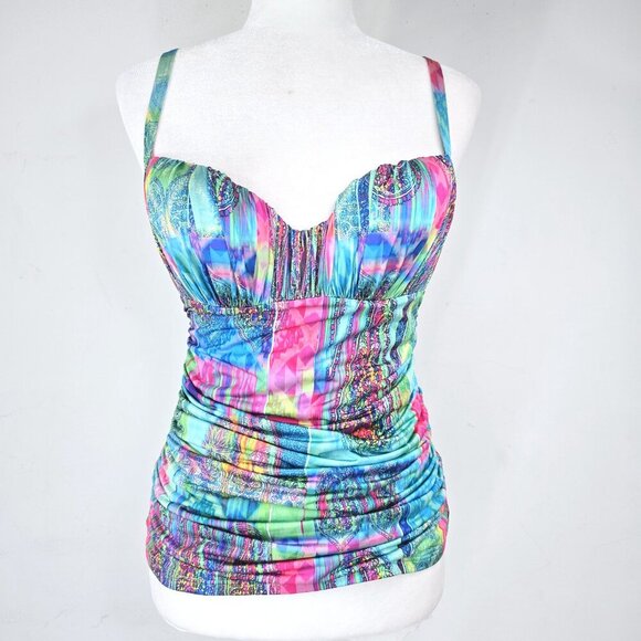 Profile by Gottex Jasmin Colorful Ruched Bandeau Tankini Top - Picture 1 of 11